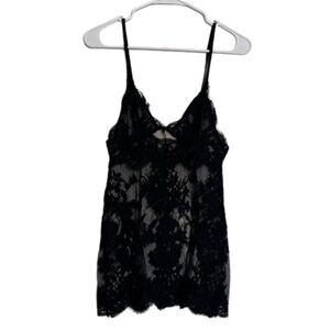 Victoria's Secret Black Lace Babydoll Camisole Womens Medium Slip Dress Mesh